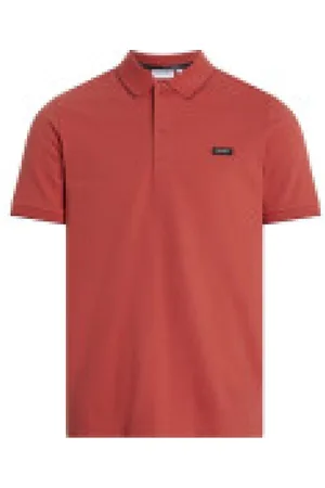 Calvin Klein Tops, Heren, Bruin, M, Pique Tipping Polo Orange
