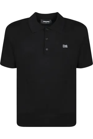 Dsquared2 Tops, Heren, Zwart, S, Katoen, Zwarte Gebreide Polo Klassieke Kraag
