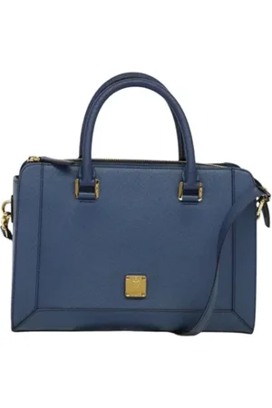 MCM Pre-owned, Dames, Blauw, ONE Size, Leer, Tweedehands leren handtassen