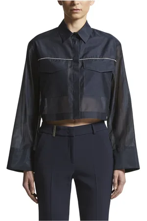 PESERICO SIGN Blouses & Shirts, Dames, Blauw, S, Katoen, Mat katoen-zijde organza shirt