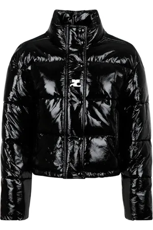 Courrèges Jassen, Dames, Zwart, S, Zwarte Vinyl Pufferjas