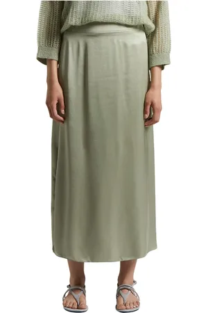 PESERICO SIGN Rokken, Dames, Groen, 2Xs, Satijn, Lange rok in viscose satijn