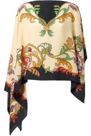 Etro Accessoires, Dames, Veelkleurig, ONE Size, Zijden Bloemen Paisley Asymmetrische Sjaal