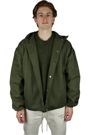 FEAR OF GOD Jassen, Heren, Groen, XL, Nylon, Gestructureerde Nylon Hooded Coaches Jacket