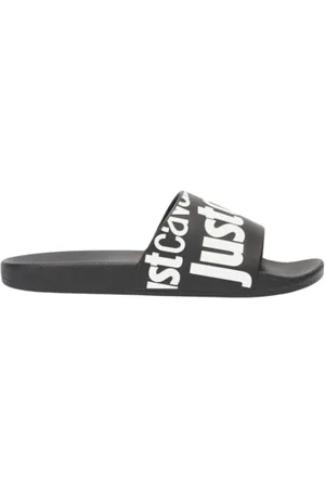 Roberto Cavalli Schoenen, Heren, Zwart, 44 EU, Pool Slides met gehamerd effect zool