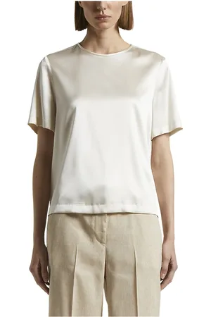 PESERICO SIGN Tops, Dames, , L, Satijn, Glanzende stretch zijden satijnen T-shirt