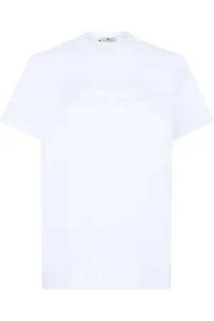 Elisabetta Franchi Tops, Dames, Wit, L, Katoen, Wit Logo Geborduurd T-Shirt