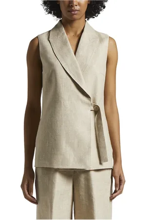 PESERICO SIGN Jassen, Dames, , 2Xs, Linnen, Linnen en zijden visgraatdesign knoopsluiting dubbele rij vest