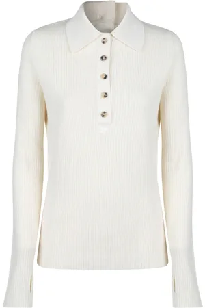 Courrèges Tops, Dames, , M, Katoen, Crème Witte Polo Jumper