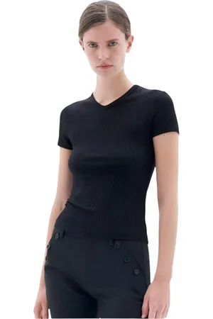 Filippa K Tops, Dames, Zwart, M, Zwart V-hals Tee, 90