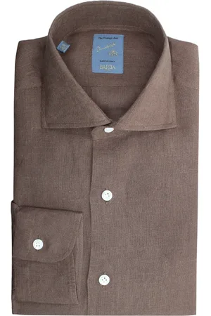 BARBA Overhemden, Heren, Bruin, 4Xl, Linnen, Donkerbruine Linnen Overhemd met Franse Kraag