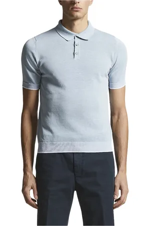 PESERICO SIGN Truien, Heren, Blauw, XL, Katoen, Linnen en katoenen crêpe poloshirt