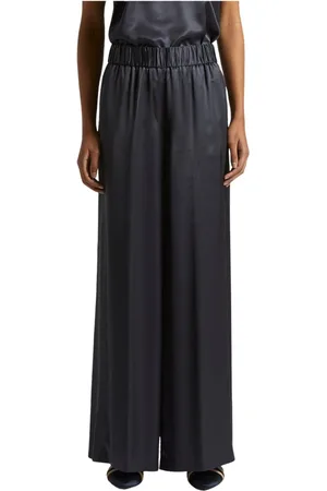 PESERICO SIGN Broeken, Dames, Blauw, XL, Satijn, Viscose satijnen broek met elastische taille
