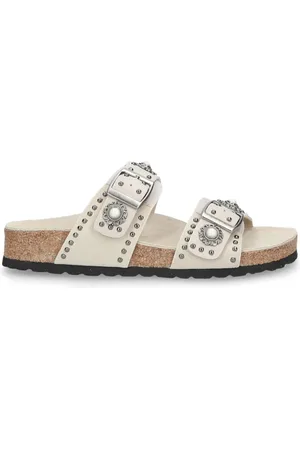 Elena Iachi Schoenen, Dames, Wit, 41 EU, Suède, Ergonomische sandalen met studs