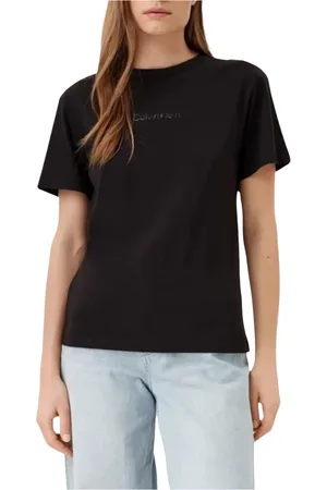 Calvin Klein Tops, Dames, Zwart, S, Katoen, Grafisch T-shirt Zwart Biologisch Katoen