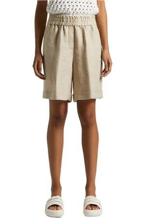 PESERICO SIGN Korte broeken, Dames, , L, Linnen, Herringbone viscose linnen zijden bermuda shorts