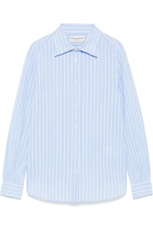 OFFICINE GENERALE Blouses & Shirts, Dames, Blauw, M, Katoen, Blauw en wit gestreept textuur overhemd