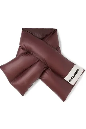 Jil Sander Accessoires, Dames, Paars, ONE Size, Dons Sjaal Aubergine Wit Logo Patch
