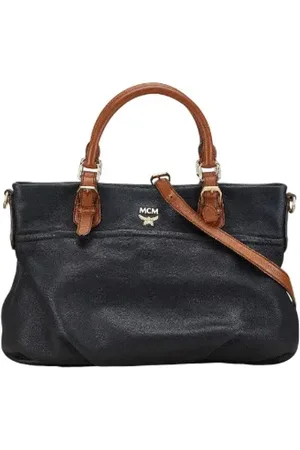 MCM Pre-owned, Dames, Zwart, ONE Size, Leer, Tweedehands leren handtassen