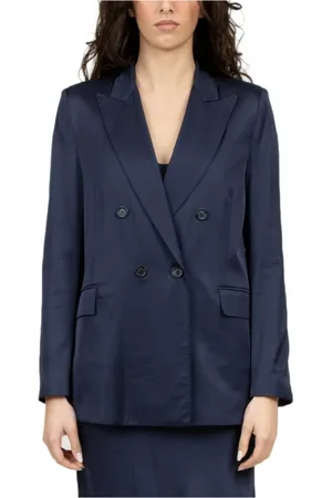 ERMANNO SCERVINO Jassen, Dames, Blauw, S, Leer, Blauwe Dubbel-Borst Blazer