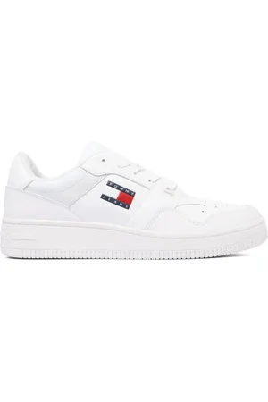 Tommy Hilfiger Schoenen, Heren, Wit, 45 EU, Leer, Witte Retro Basketbalsneakers