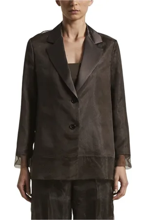 PESERICO SIGN Jassen, Dames, Bruin, XL, Organza, Single-breasted blazer in gebonden organza
