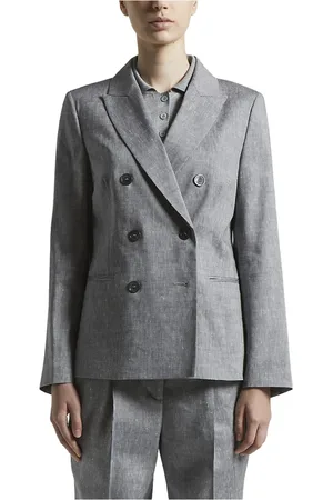 PESERICO SIGN Jassen, Dames, Blauw, 3Xs, Wol, Wollen en linnen double-breasted blazer