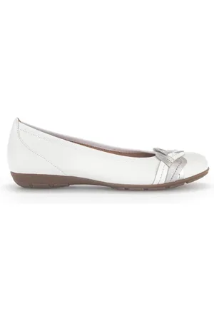 Gabor Schoenen, Dames, Wit, 39 EU, Witte/Zilveren Leren Ballerina Flats
