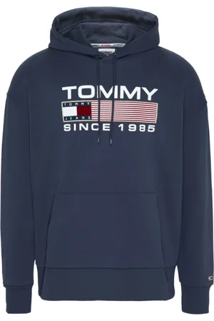 Tommy Hilfiger Sweatshirts & Hoodies, Heren, Blauw, XL, Katoen, Blauwe Biologisch Katoenen Hoodie met Logo