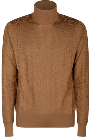 Dolce & Gabbana Truien, Heren, Bruin, M, Kameelbruine zijden gebreide trui