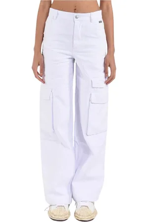 GCDS Broeken, Dames, Wit, M, Katoen, Cargo broek in katoenen gabardine