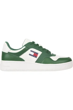 Tommy Hilfiger Schoenen, Heren, Groen, 42 EU, Leer, Retro Groene Basket Sneakers