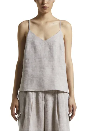 PESERICO SIGN Tops, Dames, Roze, S, Linnen, Puurlinnen V-hals top