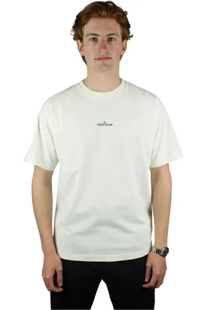 Stone Island Tops, Heren, Wit, S, Katoen, Gekamd Katoenen Jersey in Wit/Blauw
