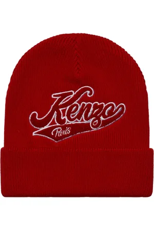 Kenzo Accessoires, Dames, Rood, ONE Size, Katoen, Rode Logo Patch Beanie