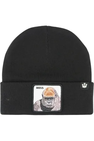 Goorin Bros. Accessoires, Dames, Zwart, ONE Size, Wol, Animal Farm Beanie Hat met Front Patch