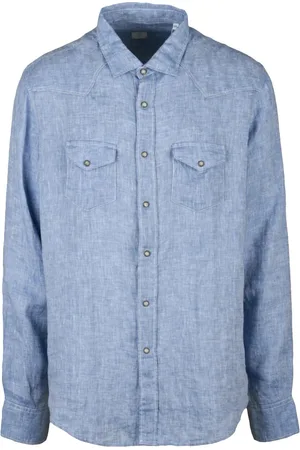 ELEVENTY Overhemden, Heren, Blauw, S, Linnen, Overhemd