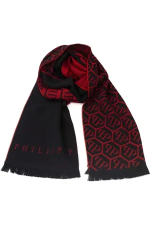 Philipp Plein Accessoires, Heren, Rood, ONE Size, Logo All Over Rood Sjaal Unisex