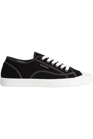 Tommy Hilfiger Schoenen, Heren, Zwart, 44 EU, Zwarte en witte canvas sneakers