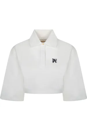 Palm Angels Tops, Dames, Wit, S, Katoen, Witte Geknipte Poloshirt
