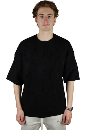 FEAR OF GOD Truien, Heren, Zwart, S, Denim, Zwart Heavy Waffle Korte Mouw T-shirt
