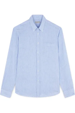 Paul & Shark Overhemden, Heren, Blauw, M, Linnen, Seersucker overhemd voor zomerse sfeer