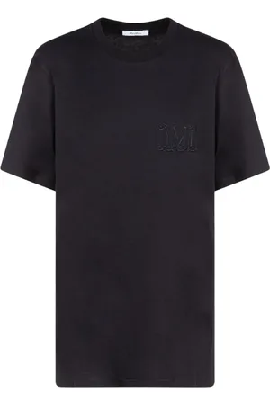 Max Mara Tops, Dames, Zwart, S, Katoen, Zwart Logo Geborduurd T-shirt