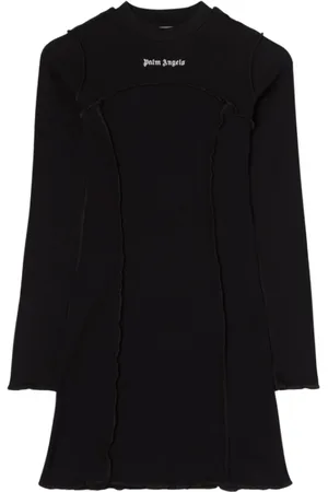 Palm Angels Kleedjes, Dames, Zwart, S, Logo Rib Jurk Lange Mouw