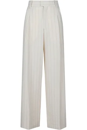 Isabel Marant Broeken, Dames, , XS, Op Maat Ecru Pinstripe Wijde Pijp Broek