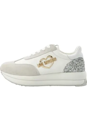Moschino Schoenen, Dames, Veelkleurig, 41 EU, Suède, Gouden Hart Sneakers met Glitter Inzet