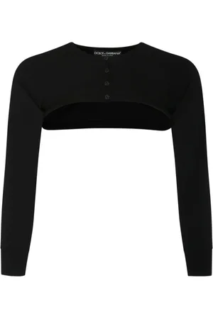 Dolce & Gabbana Truien, Dames, Zwart, XS, Zwarte Stretch Cropped Cardigan Sweater