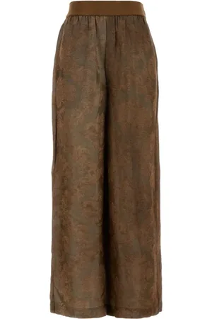 UMA WANG Broeken, Dames, Bruin, M, Bruine Viscose Blend Wide-Leg Pant