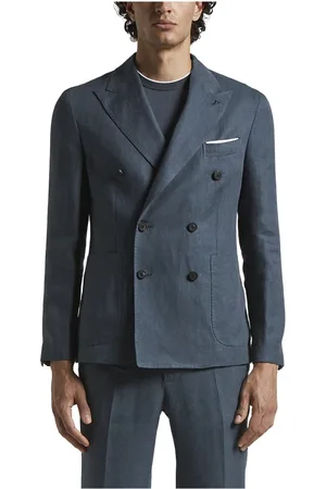 PESERICO SIGN Jassen, Heren, Blauw, XL, Linnen, Ermenegildo Zegna dubbelrijige linnen blazer