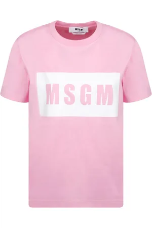 Msgm Tops, Dames, Roze, M, Katoen, Roze Logo Print T-Shirt